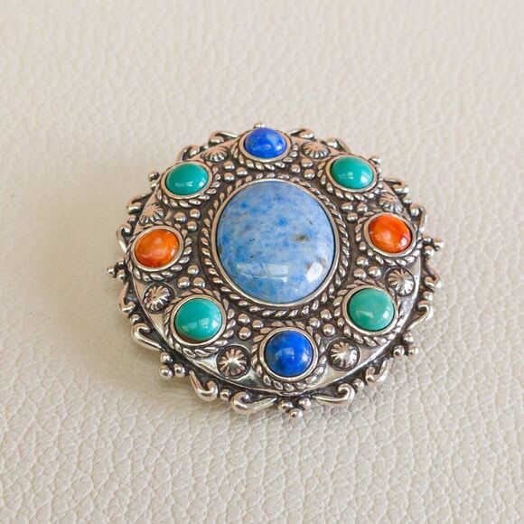 Carolyn Pollack Relios Sterling Silver Multi-Stone Pendant Brooch - Picture 6 of 6